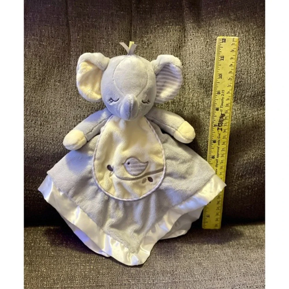 Carter's Grey Elephant‎ Lovey Security Blanket Bird Satin Trim Plush Baby Toy